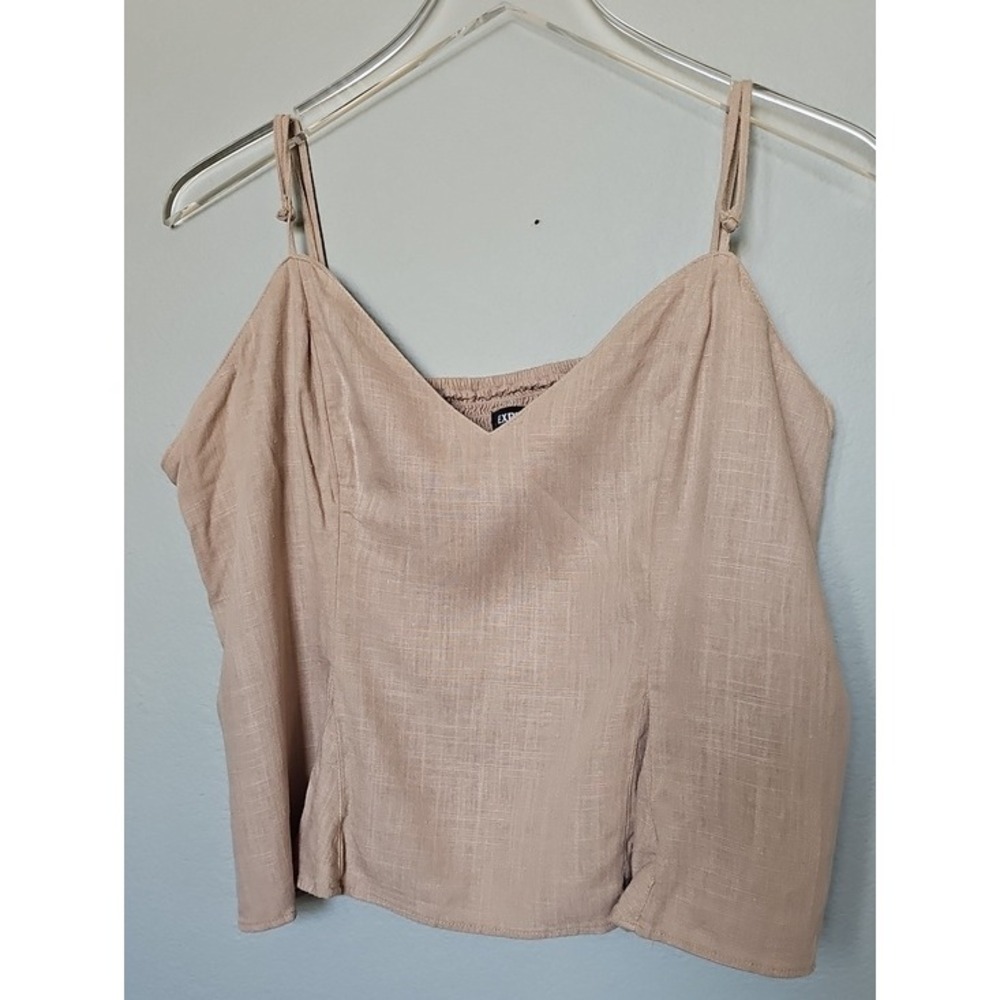 Express Linen Blend Smocked Peplum Cami Tank Top Boho Minimalist XL Tan